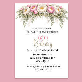 Invitación Pretty Pink and White Peony 99th Birthday