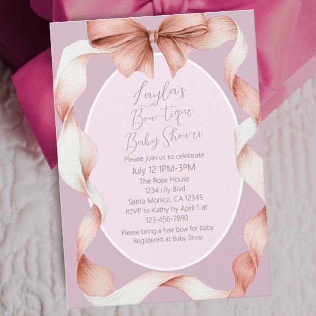 Invitación Pretty Pink Bow Boutique Baby Shower (Subido por el creador)