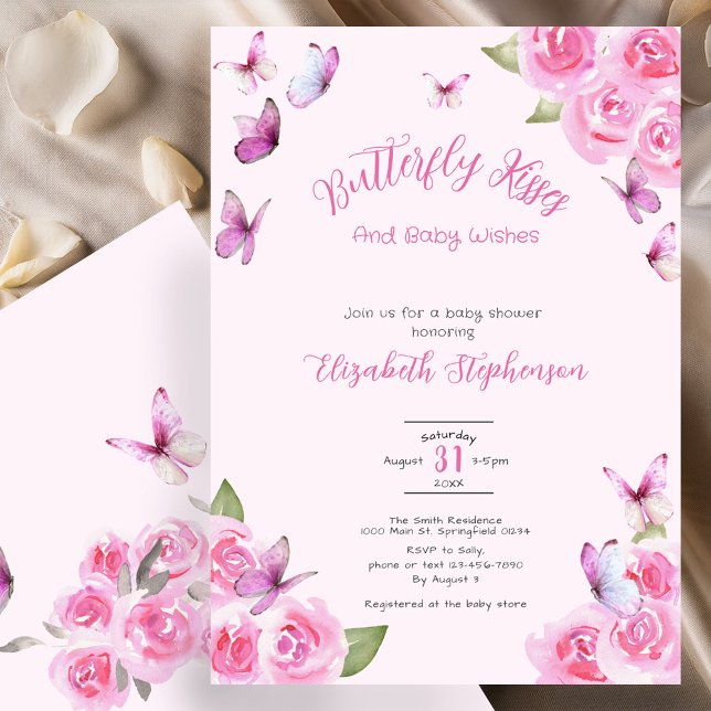 Invitación Pretty Pink Butterfly Baby Shower Invitation (Subido por el creador)