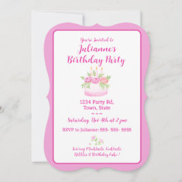 Invitación Pretty Pink Cake Birthday Party Invitation