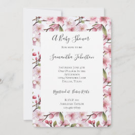 Invitación Pretty Pink Cherry Blossom Floral Baby Shower