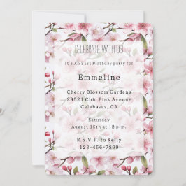 Invitación Pretty Pink Cherry Blossom Floral Birthday