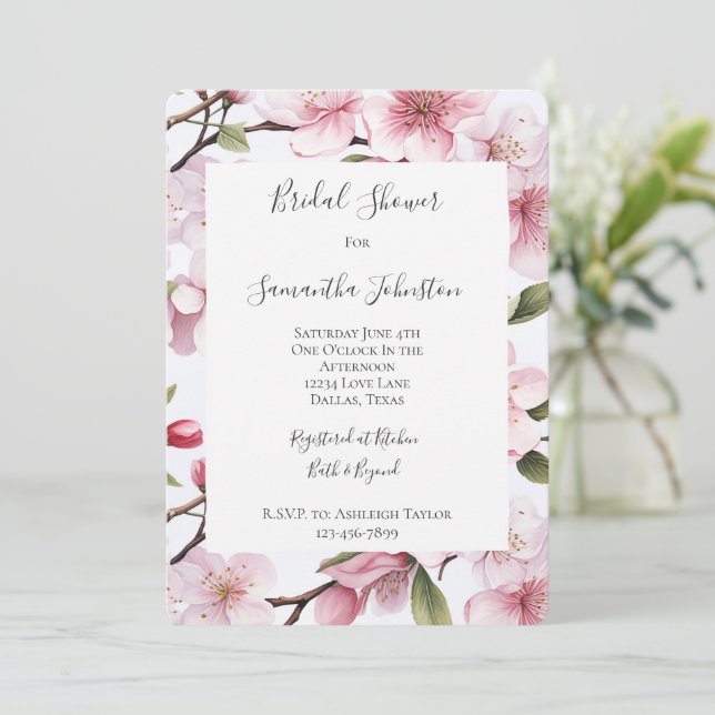 Invitación Pretty Pink Cherry Blossom Flowers Bridal Shower (Anverso de pie)