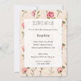 Invitación Pretty Pink Cream Roses Floral Birthday