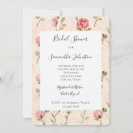 Invitación Pretty Pink Cream Roses Floral Bridal Shower