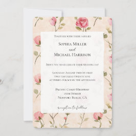 Invitación Pretty Pink Cream Roses Floral Wedding