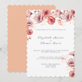 Invitación Pretty Pink, Peach Fuzz, Boda de Acuarela
