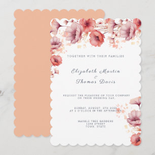 Invitación Pretty Pink, Peach Fuzz, Boda de Acuarela