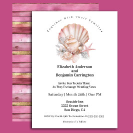 Invitación Pretty Pink Seashell and Pearls Wedding