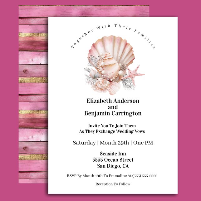 Invitación Pretty Pink Seashell and Pearls Wedding (Subido por el creador)
