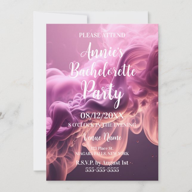Invitación Pretty Pink Smoke Bachelorette Party (Anverso)
