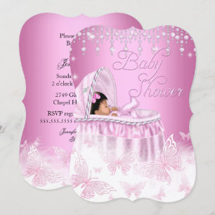 Invitación Pretty Pink Sparkle Butterfly Baby Shower Étnico