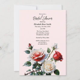 Invitación Pretty pink white red roses bridal shower