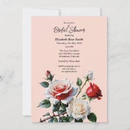 Invitación Pretty pink white red roses bridal shower