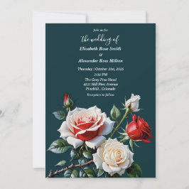 Invitación Pretty pink white red roses dark floral wedding