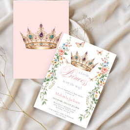 Invitación Pretty Princess Gold Crown Pink Floral Baby Shower