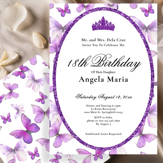 Invitación Pretty Purple Butterflies 18th Birthday Debut  (Subido por el creador)