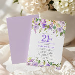 Invitación Pretty Purple Floral 21st Birthday Party<br><div class="desc">Honor a special woman with this elegant and feminine 21st Birthday party invitation. 21st is written in large purple text. Birthday celebration follows. The honored guest's name is also in purple capital letters. The birthday celebration details are surrounded top and bottom purple floral borders. The floral elements are nestled in...</div>
