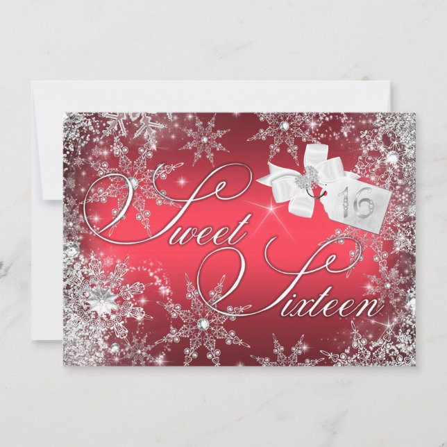 Invitación Pretty Red Snowflake Sweet 16 (Anverso)