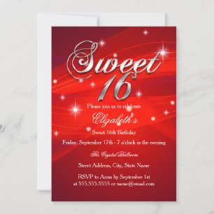 Invitación Pretty Red Sparkle Sweet Sixteen