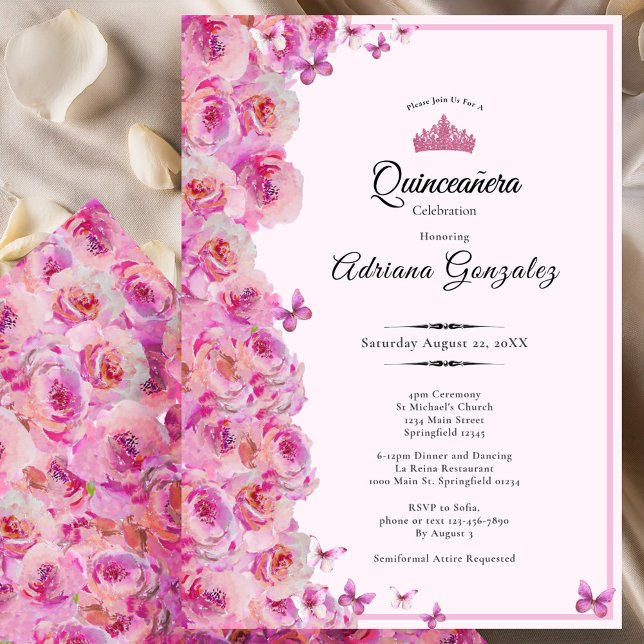 Invitación Pretty Roses 15th birthday Pink Quinceanera (Subido por el creador)