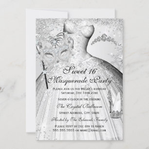 Invitación Pretty Silver Princess Masquerade Sweet