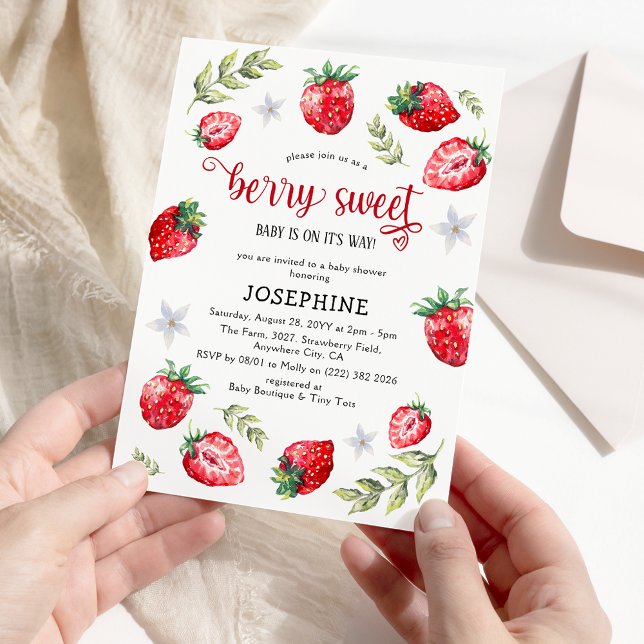 Invitación Pretty Strawberry 'Berry Sweet' Baby Shower (Subido por el creador)