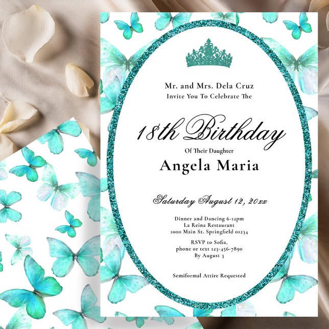 Invitación Pretty Teal Butterflies 18th Birthday Debut (Subido por el creador)