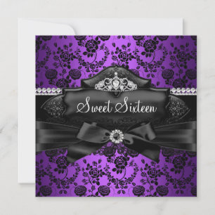 Invitación Pretty Tiara & Bow Purple Sweet 16