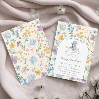 Invitación Pretty Time for Tea Wildflower Bridal Shower 