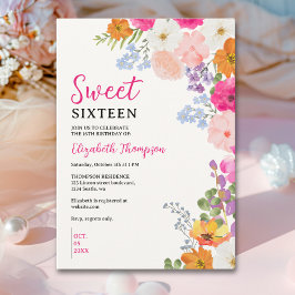 Invitación Pretty Wildflowers Sweet Sixteen