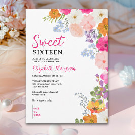 Invitación Pretty Wildflowers Sweet Sixteen