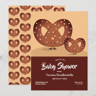 Invitación Pretzel Baby Shower Brown Foodie Cute Personalizad