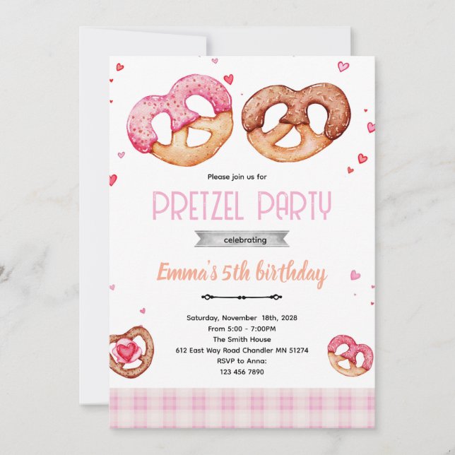 Invitación Pretzel party theme invitation (Anverso)