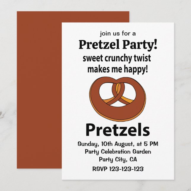 Invitación Pretzel Sweet Crunchy Twist Me Hace Feliz Pretzel (Anverso / Reverso)