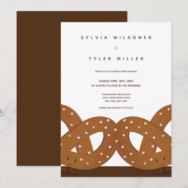 Invitación Pretzels salados Boda Marrón blanco vertical (Anverso / Reverso)