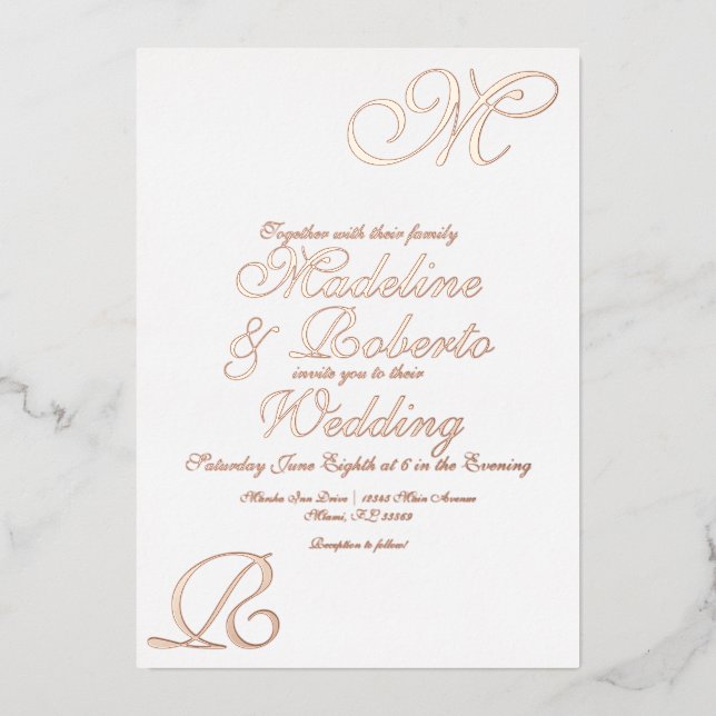 Invitación previa al Relieve metalizado de Boda mo (Anverso)
