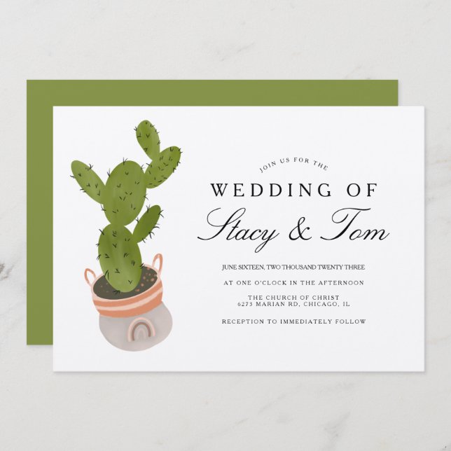 Invitación Pricky Pear la mano de Cactus desatada Boda Earthy (Anverso / Reverso)
