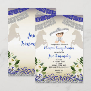 Invitación Primaria de la marina plateada CUMPLEANOS Uno Fies