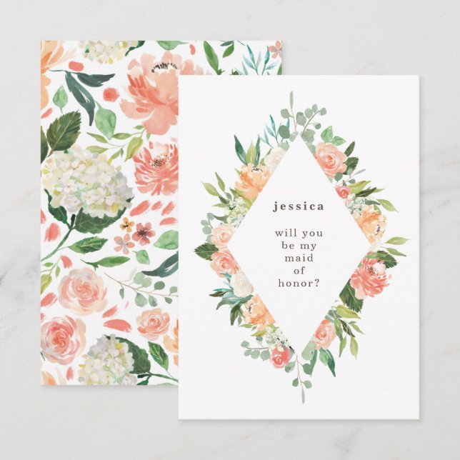 Invitación Primavera acuarela Floral Diamante doncella de hon (Anverso / Reverso)
