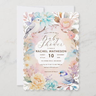 Invitación Primavera acuática florida y ducha de bebé de aves