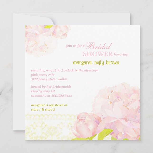 Invitación Primavera acuática Peony Shower (Anverso)