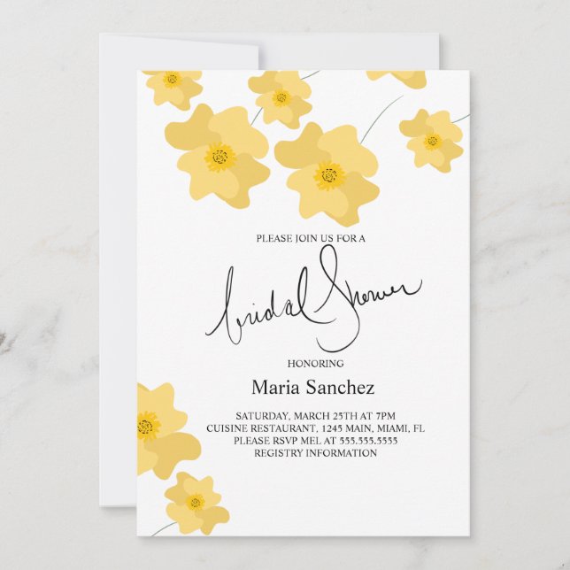 Invitación Primavera Adorable Amarillo Negrita Floral Brigada (Anverso)