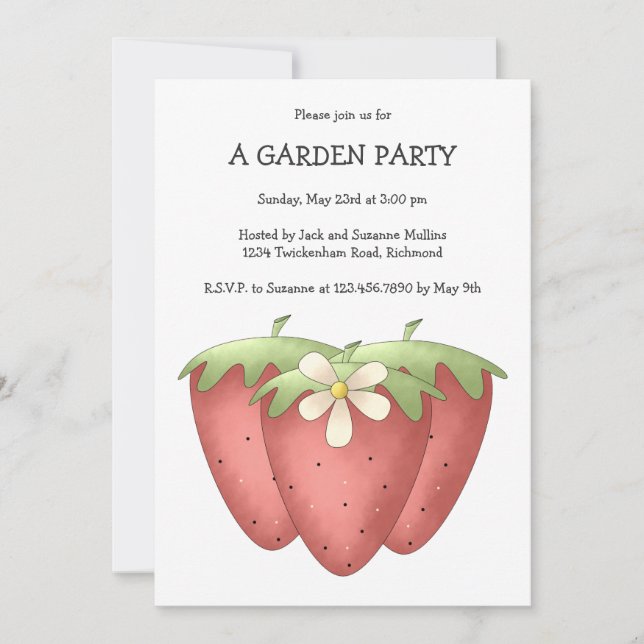 Invitación Primavera agradable · Fresas y flor (Anverso)