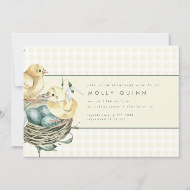 Invitación Primavera Baby Chick Nest Yellow Baby Shower (Anverso)