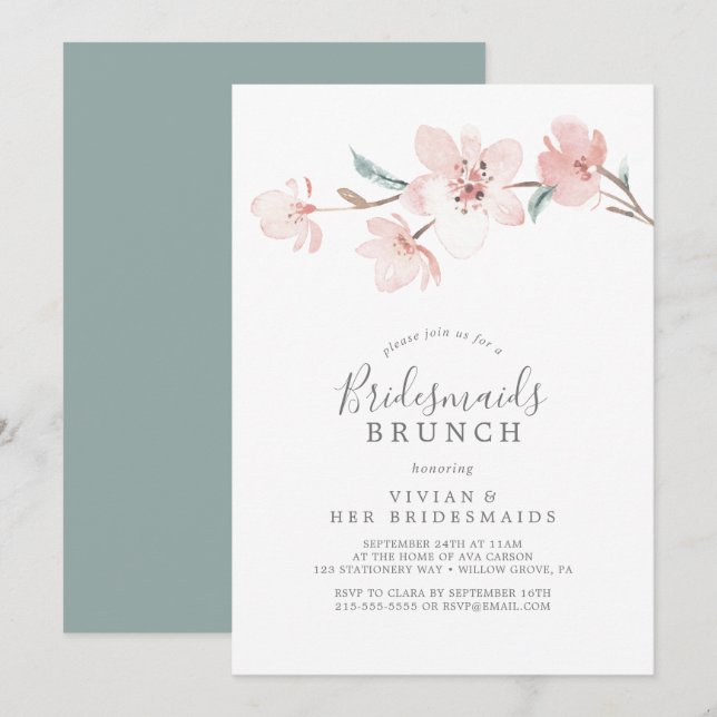 Invitación Primavera Cerezo Blossom Bridesmaids Brunch (Anverso / Reverso)