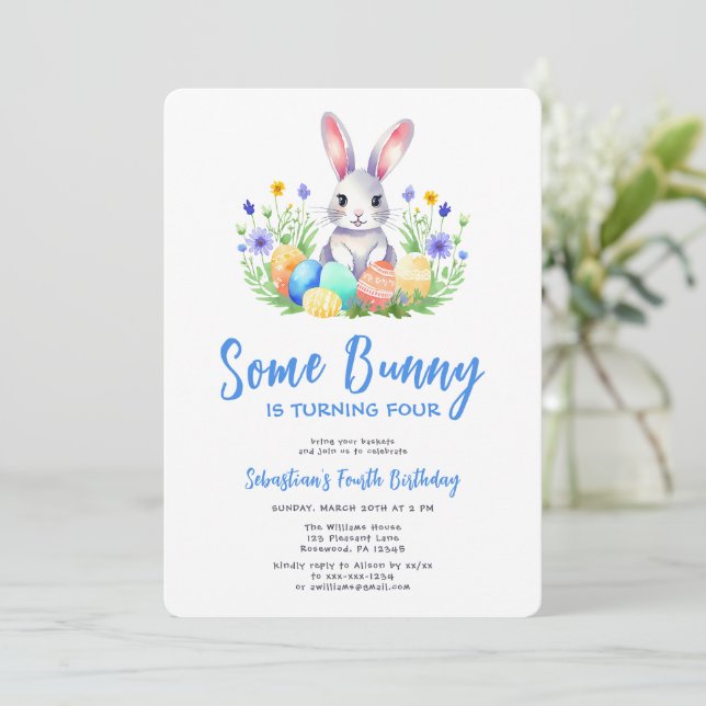 Invitación Primavera Conejo Conejo Conejo Pascua Cuarto Cumpl (Anverso de pie)