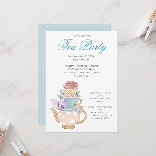 Invitación Primavera Damas Ideas Fiestas del té (Anverso/Reverso In Situ)