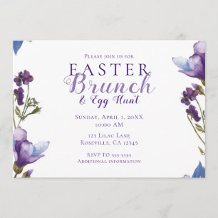 Invitación Primavera de Brunch de Pascua Flores Moradas Flora