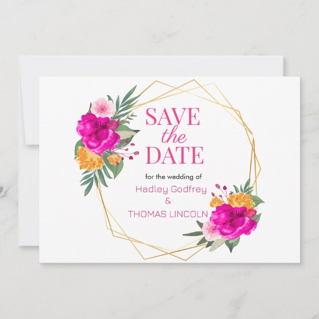 Invitación Primavera De Flor Silvestre Rosa Salve La Fecha (Anverso)